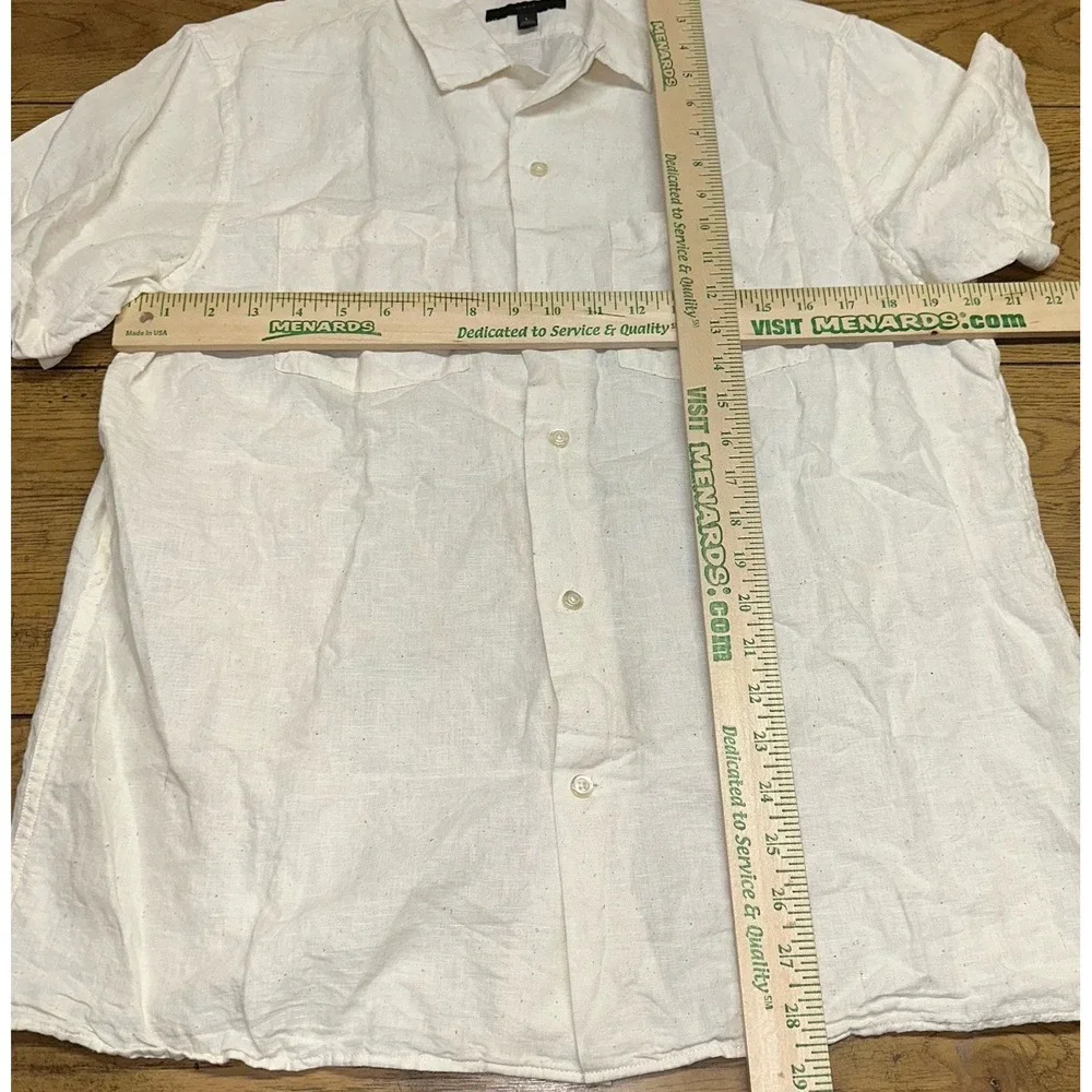 Banana Republic Slim Fit Beige Linen Cotton Loop Button Up S/S Camp Shirt Mens L